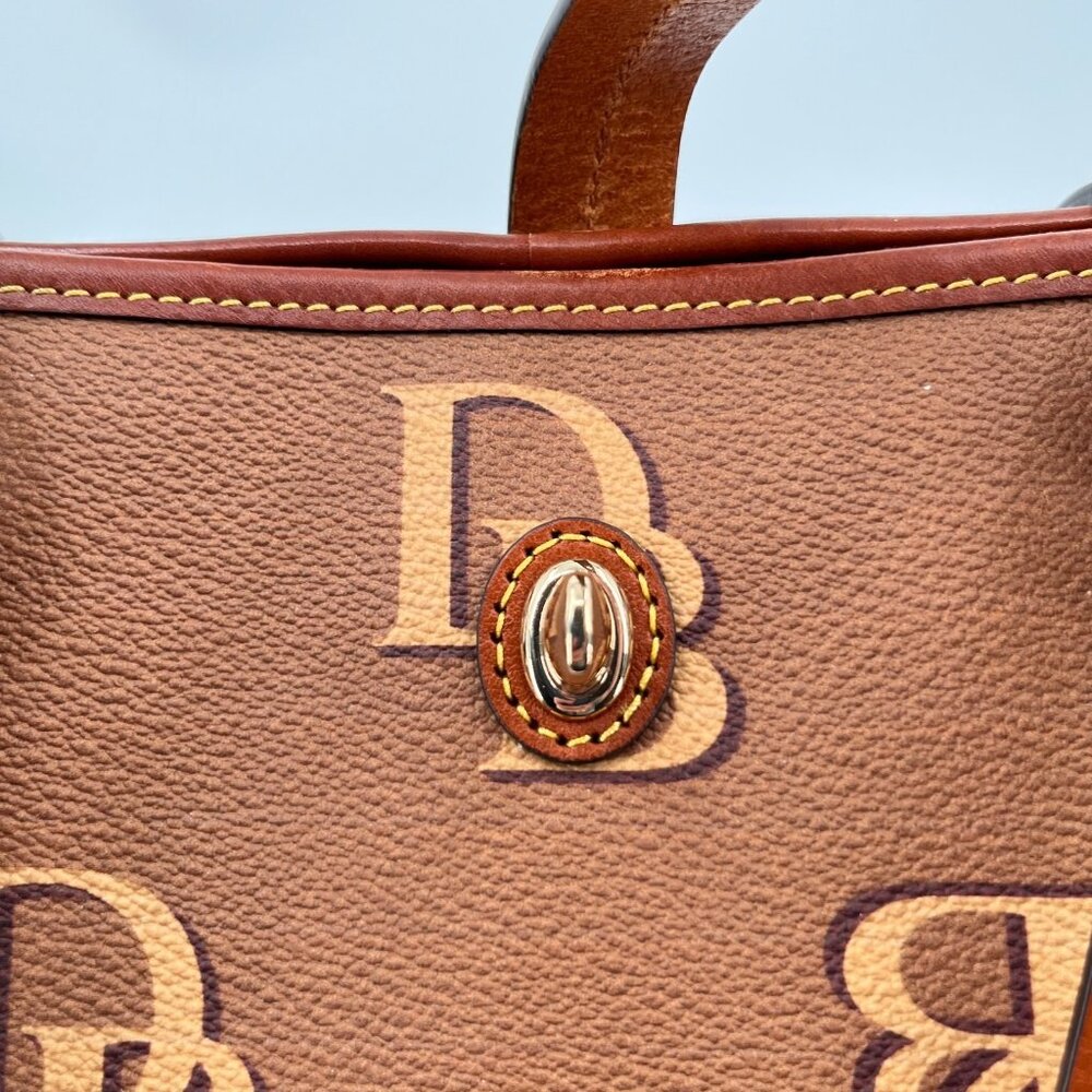 Dooney & Bourke Dover Tote Brown DB Monogram Leather Trim Gold Shoulder Bag - Picture 8 of 16
